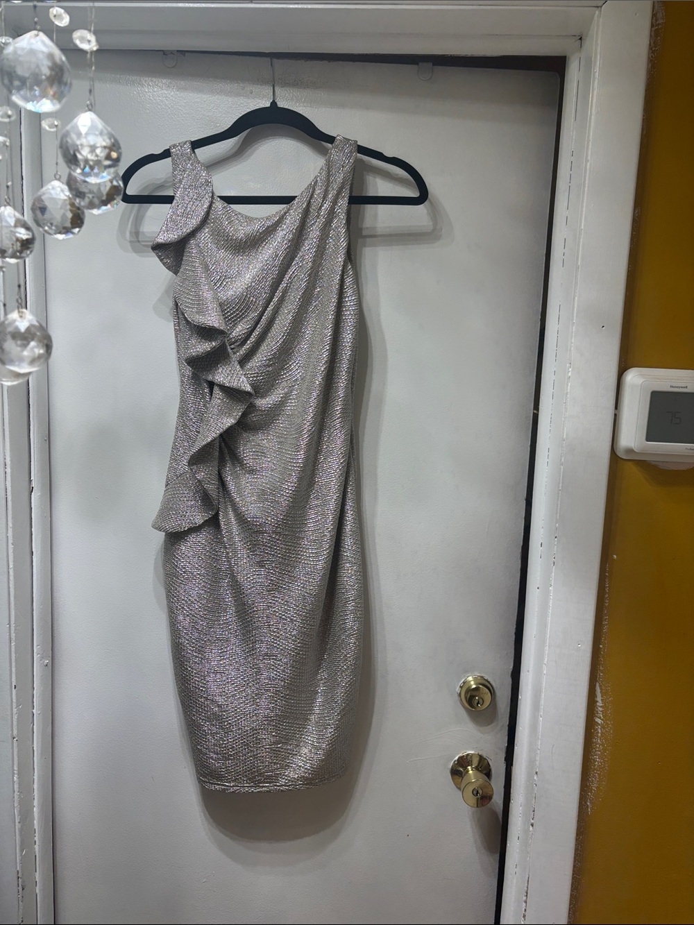 Simply Liliana Silver One-Shoulder Ruffle Sheath Dress